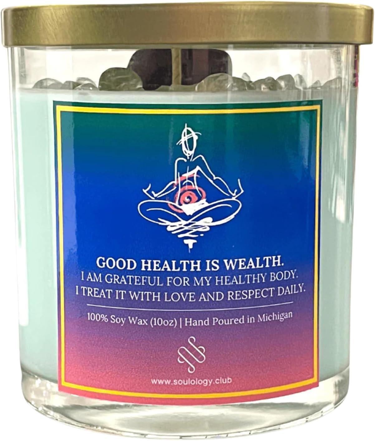 Good Health is Wealth Manifestation Candle 10oz, Handmade Crystal Candle with 100% Soy Wax & Phthalate-Free Fragrances Candles, High Vibe Crystal Affirmation, Healing | Good Health,
