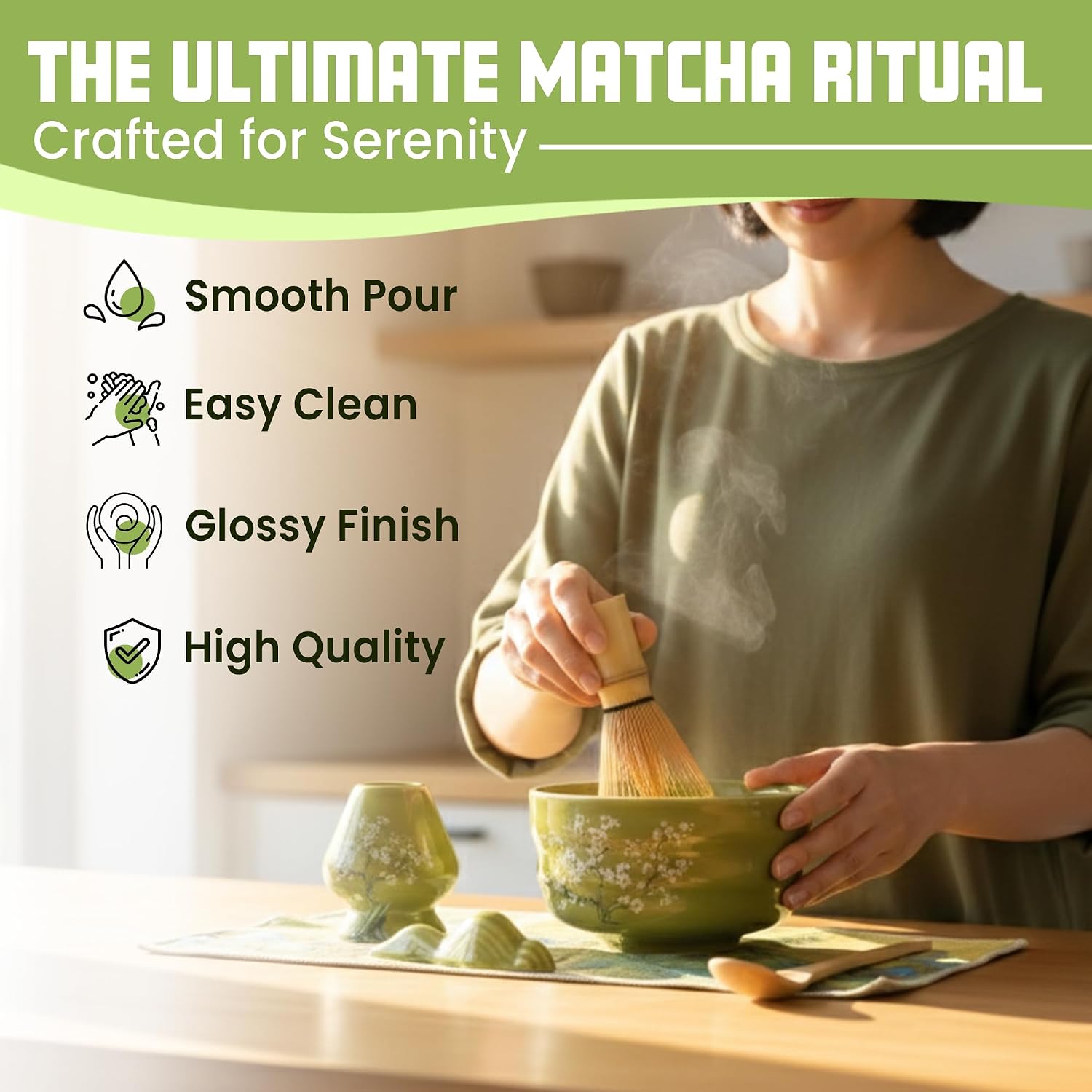 Matcha Whisk Set – 8-Piece Japanese Tea Ceremony Kit with Ceramic Bowl, Bamboo Chasen, Spoon Rest, Scoop, Sifter, Holder & Towel, Authentic Matcha Starter Set for Tea Lovers