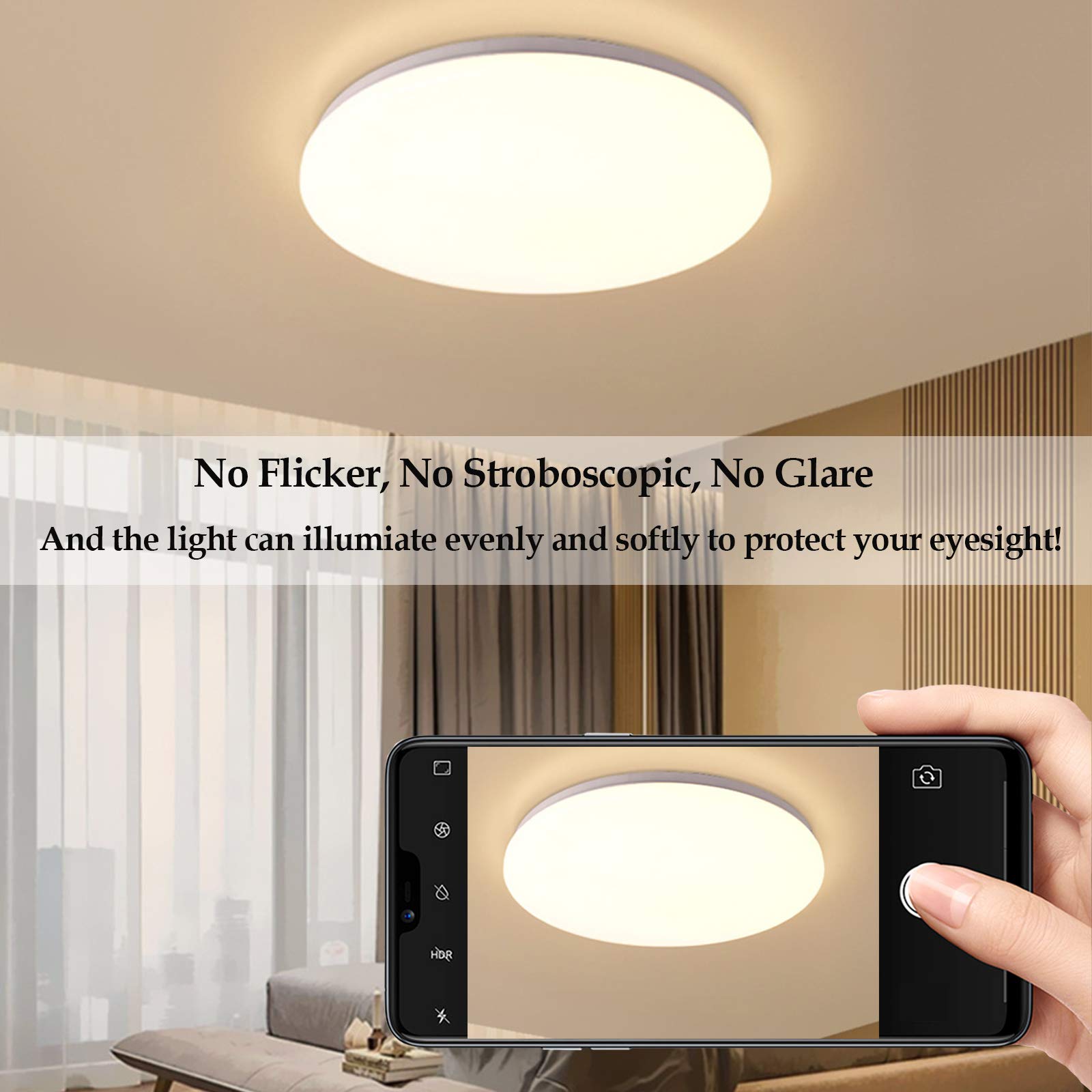 Moderne Runde LED-Deckenleuchte – 24 W, Dreifarbig Einstellbar, 1800 Lumen, Für Wohnzimmer, Schlafzimmer & Flur