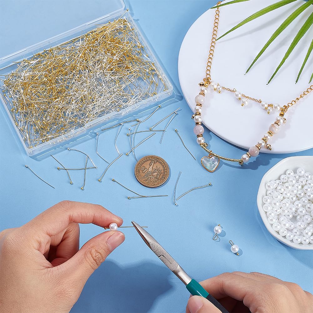 UNICRAFTALE About 1000Pcs 2 Colors Ball Head Pins 30mm Straight Head Pin Metal End Head Pins Findings Headpins Earring DIY Making Pins Metal Wire Pin for Jewelry Making