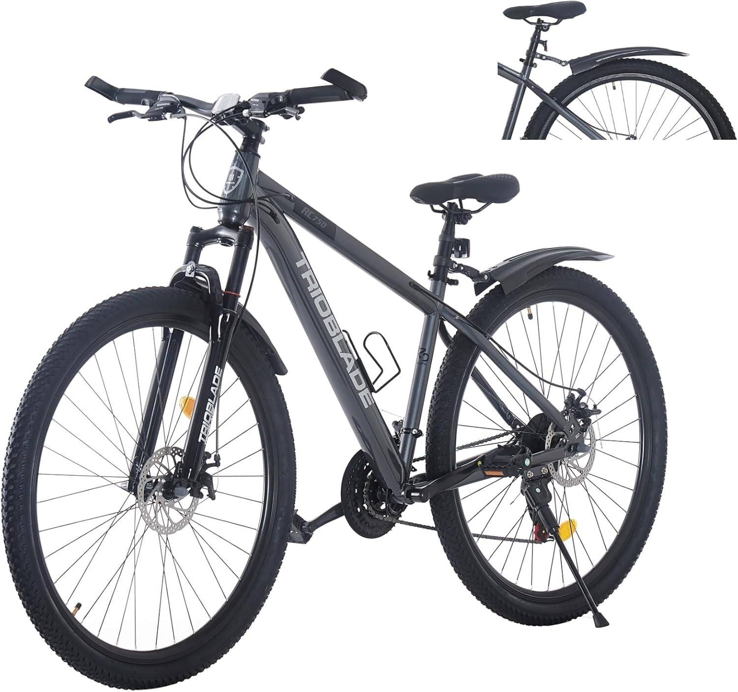 LSBIKE 24 26 27.5 29Inch Mountain Bike 21 Speed Drivetrain Hardtail Bicycle Mens Women Mountain Bike With Shock Lightweight Sport Cycling Bike for Adult with Mudguard MTB Bicycle (Grey, 24inch)