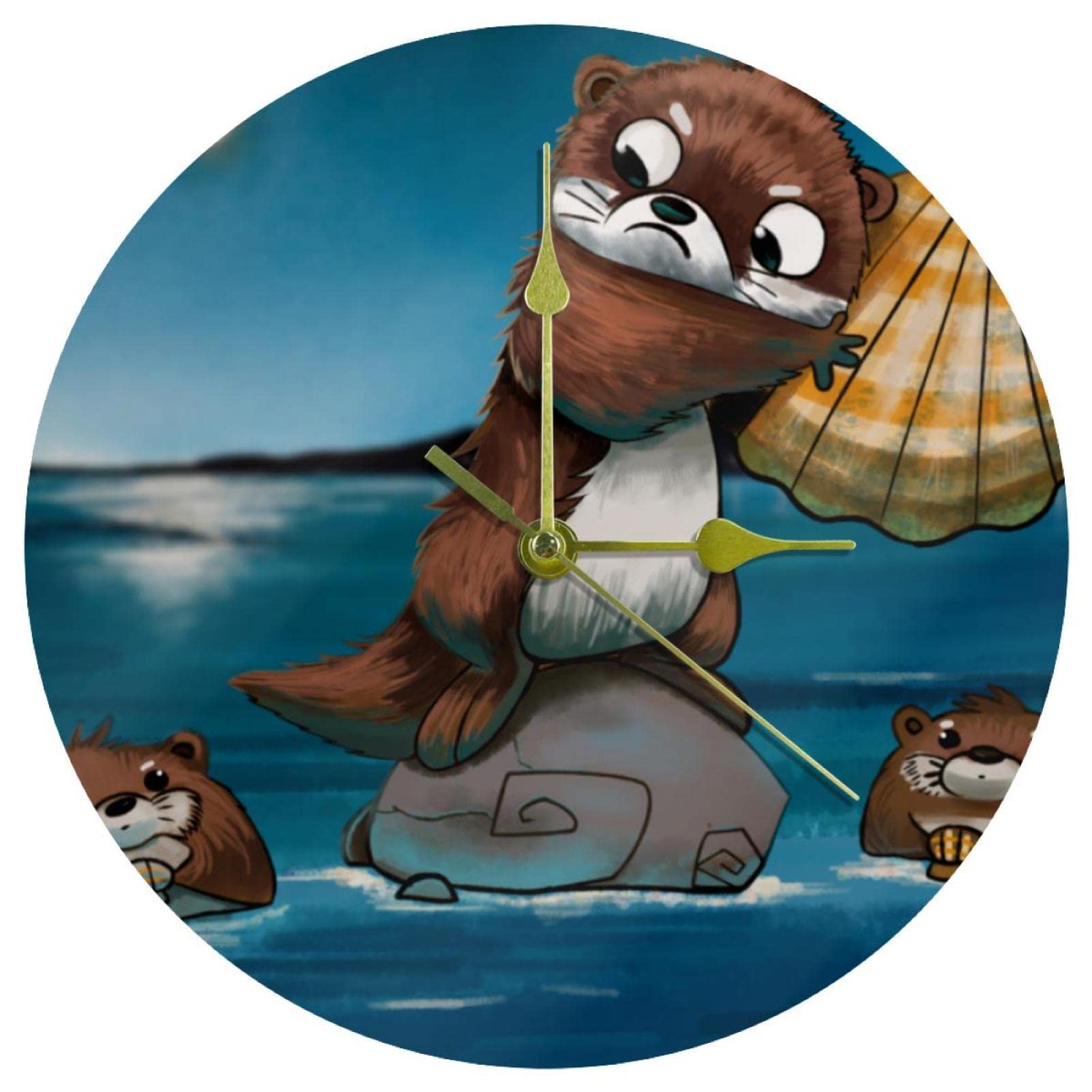 Horloge murale animaux de dessin animé 24cm ronde pour décoration maison sans tic-tac