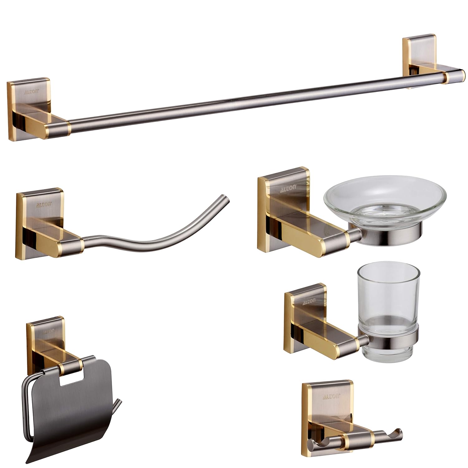 ALTON BrushedGold Brass, 6Piece Bathroom Accessories Set, (Towel Rail