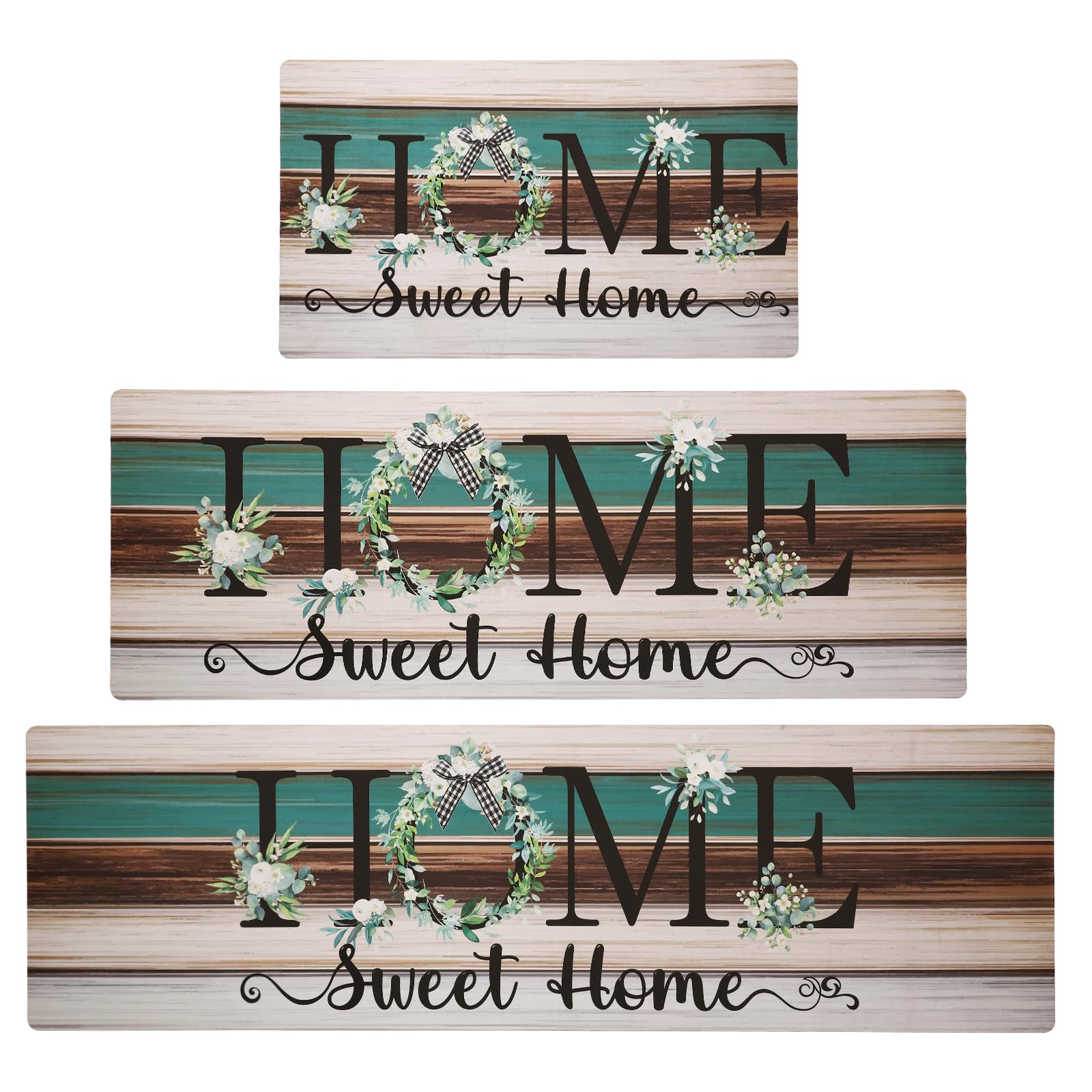 XLHOMO Home Kitchen Runner Rugs of 3, Non Slip Cushioned Kitchen Mats for Floor Waterproof Comfort Rug and Mat Farmhouse Chef Mats Floor Carpet for