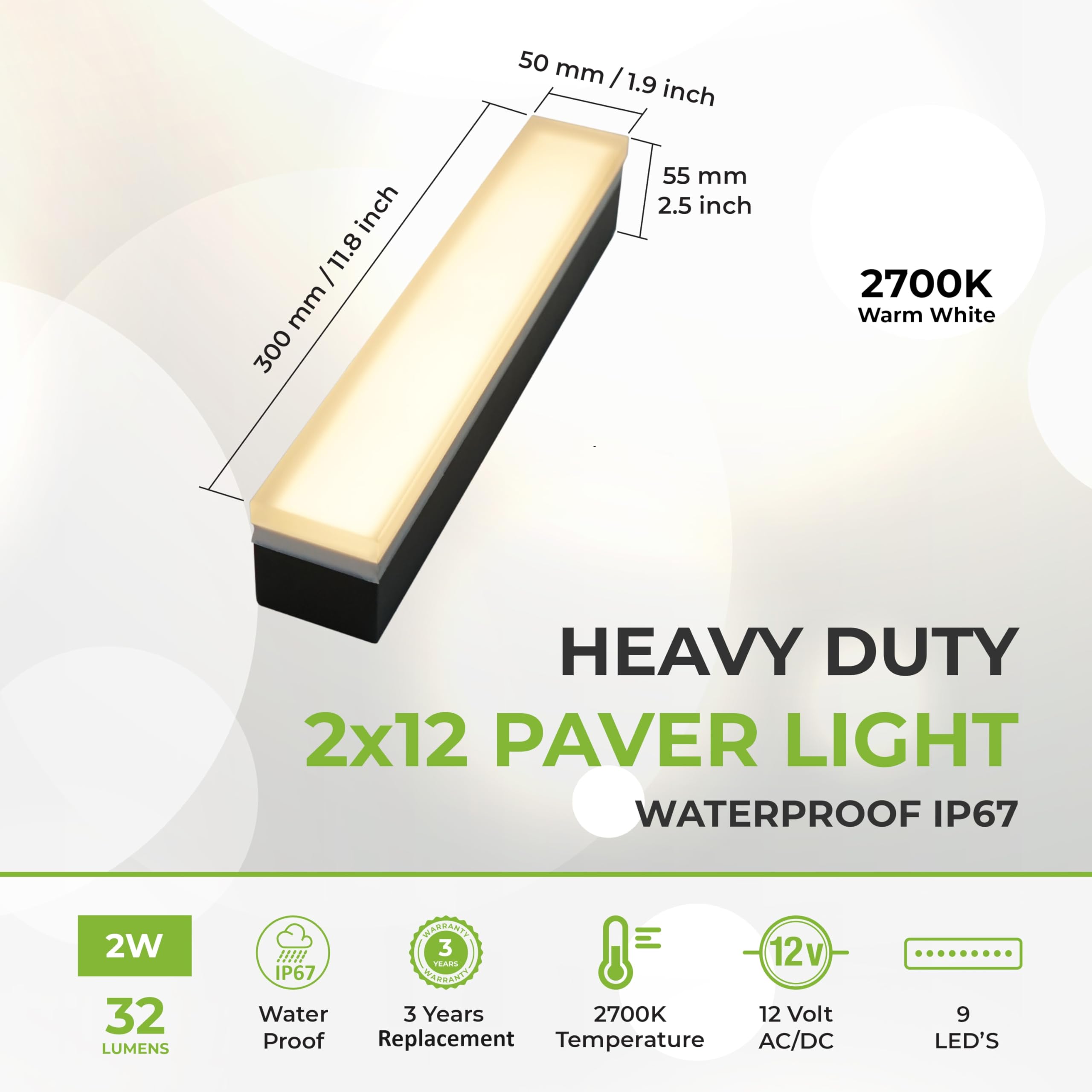 LUMENGY 5 x 30 cm, bianco caldo 2700 K, illuminazione senza abbagliamento per vialetti, sentieri, terrazze per piscina e cortili, 12 V AC/DC, impermeabile e resistente al superamento