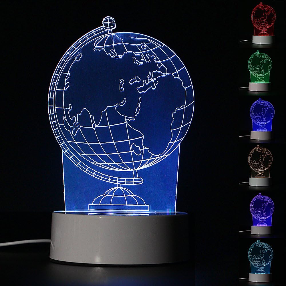 ToyUK 3D Optical Illusion Night Light 3D Lamp 7 Colors-Changing Desk Lamp LED Table Light Amazing Optical Illusion Lighting with Intelligent Remote Control (Earth Global Map)