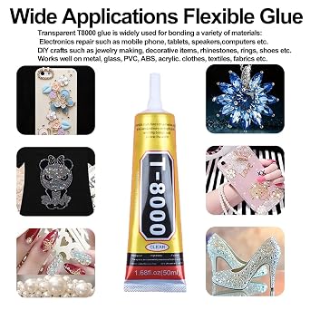 T8000 Glue Clear with Precision Tip for Cell Phones Mobile Repair Kits Electronics LCD Computer Watch Speakers Tablet Earbuds, 4Pcs 15ML 50ML 110ML Transparent T-8000 Adhesive Craft Rhinestone Jewelry