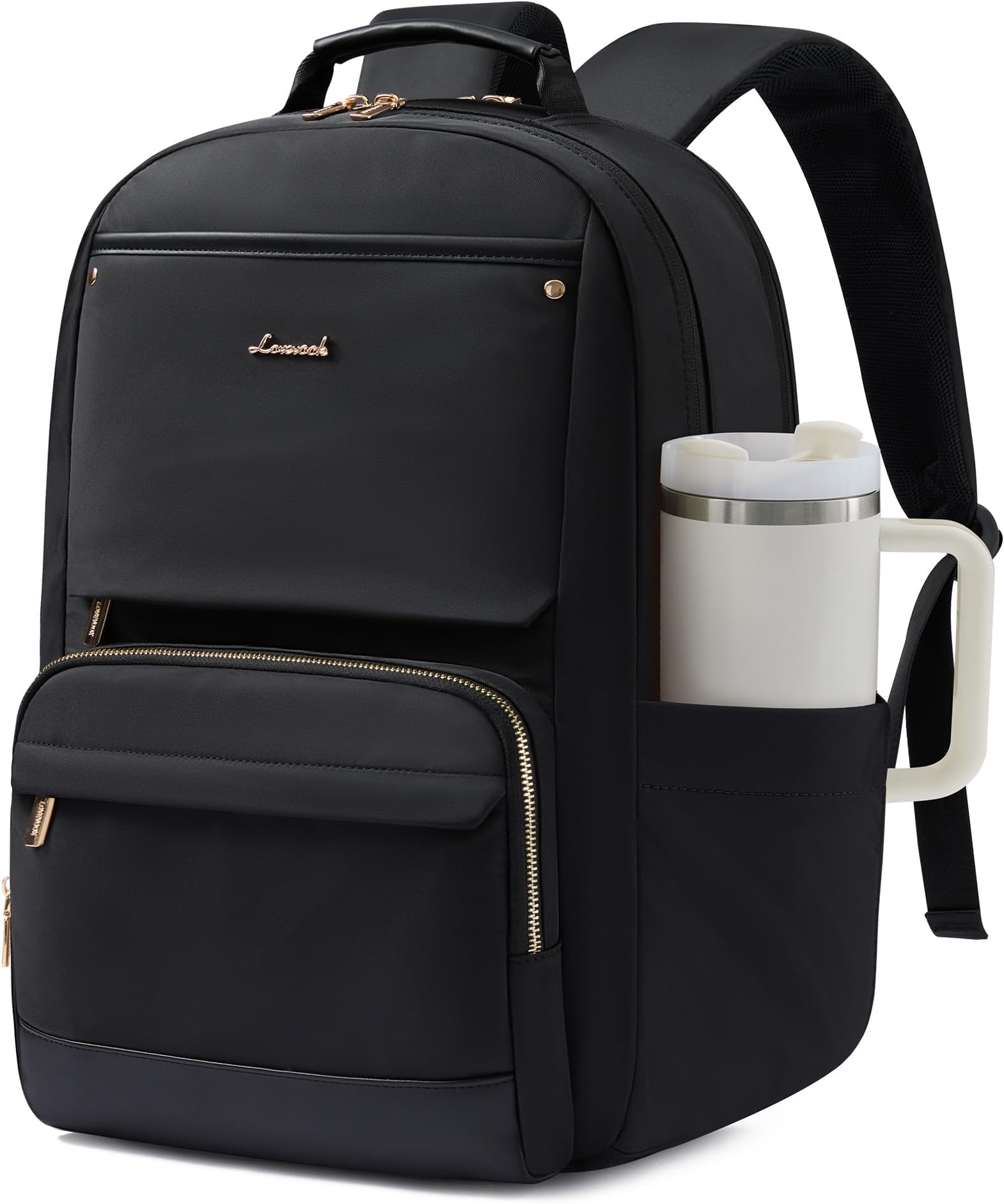 Laptop Backpack for Women with Large Capacity Cup Pocket, 17 inch Work Purse Travel Bag for Teacher Nurse, Waterproof Computer Business Back Pack, Bookbag for College, Black