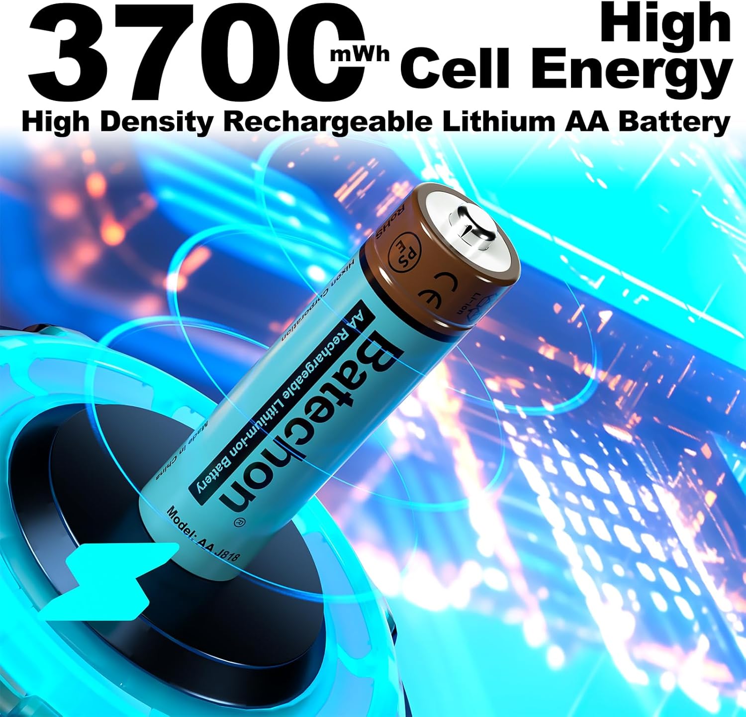 Lithium Battery AA Rechargeable with Charger, 16 Pack 3700mWh 1.5V High Power Rechargeable Lithium AA Batteries, Double A Battery Li-ion up to 2000+ Cycle Times