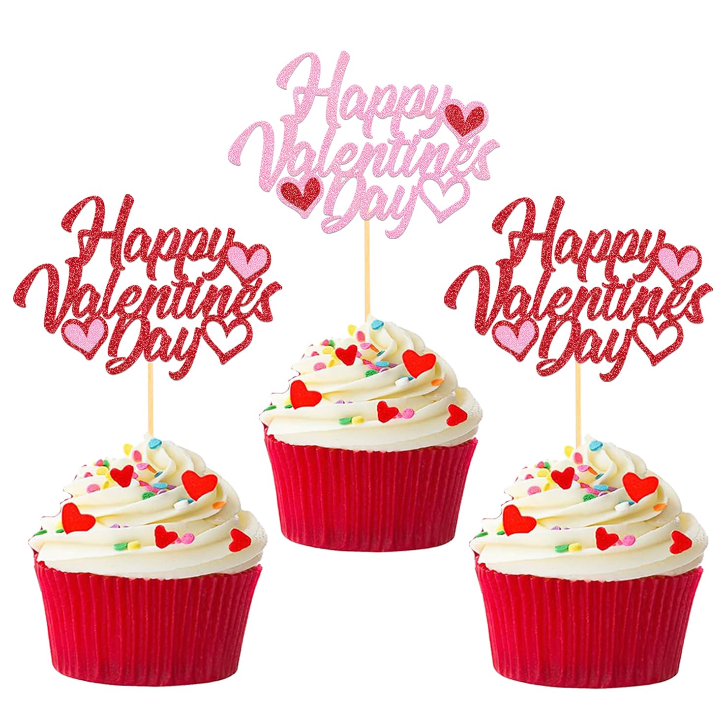 24Pcs Happy Valentine's Day Cupcake Toppers,Sweet Love Theme Cupcake Picks for Valentine's Cake Decorations (A)