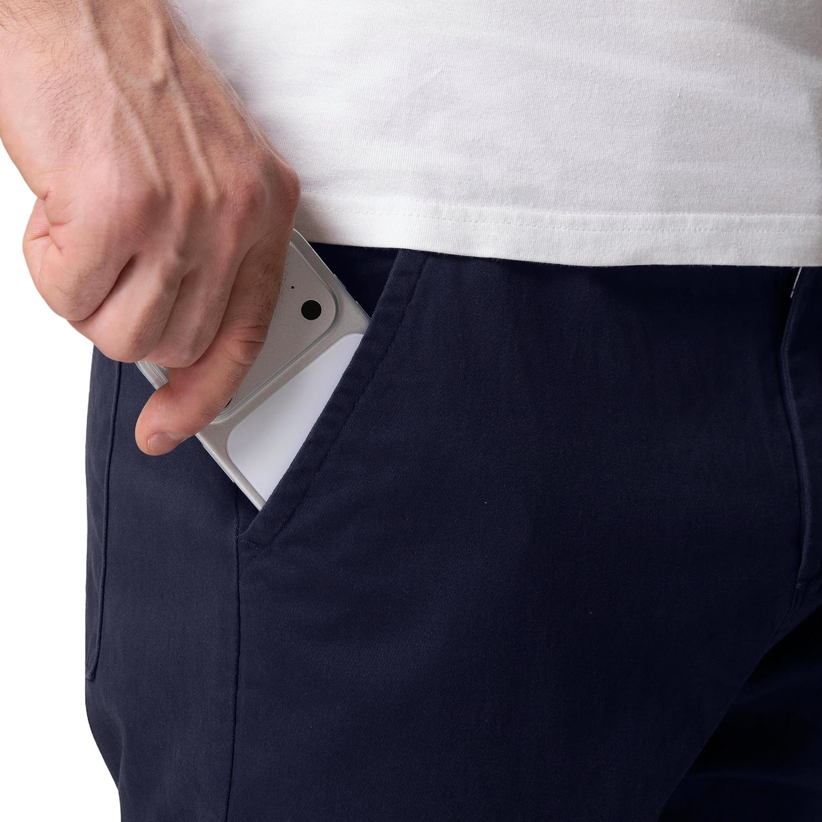 Pantaloni chino da uomo, in cotone, casual, per il tempo libero, vita elasticizzata, con tasche