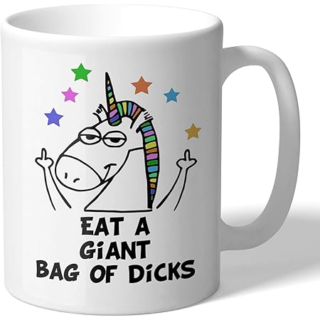 MugBros Funny Unicorn Eat a Giant Bag of Explicit Shuh Duh Fuh Cup Rainbow Middle Fingers 11 Ounce Novelty Coffee Mug