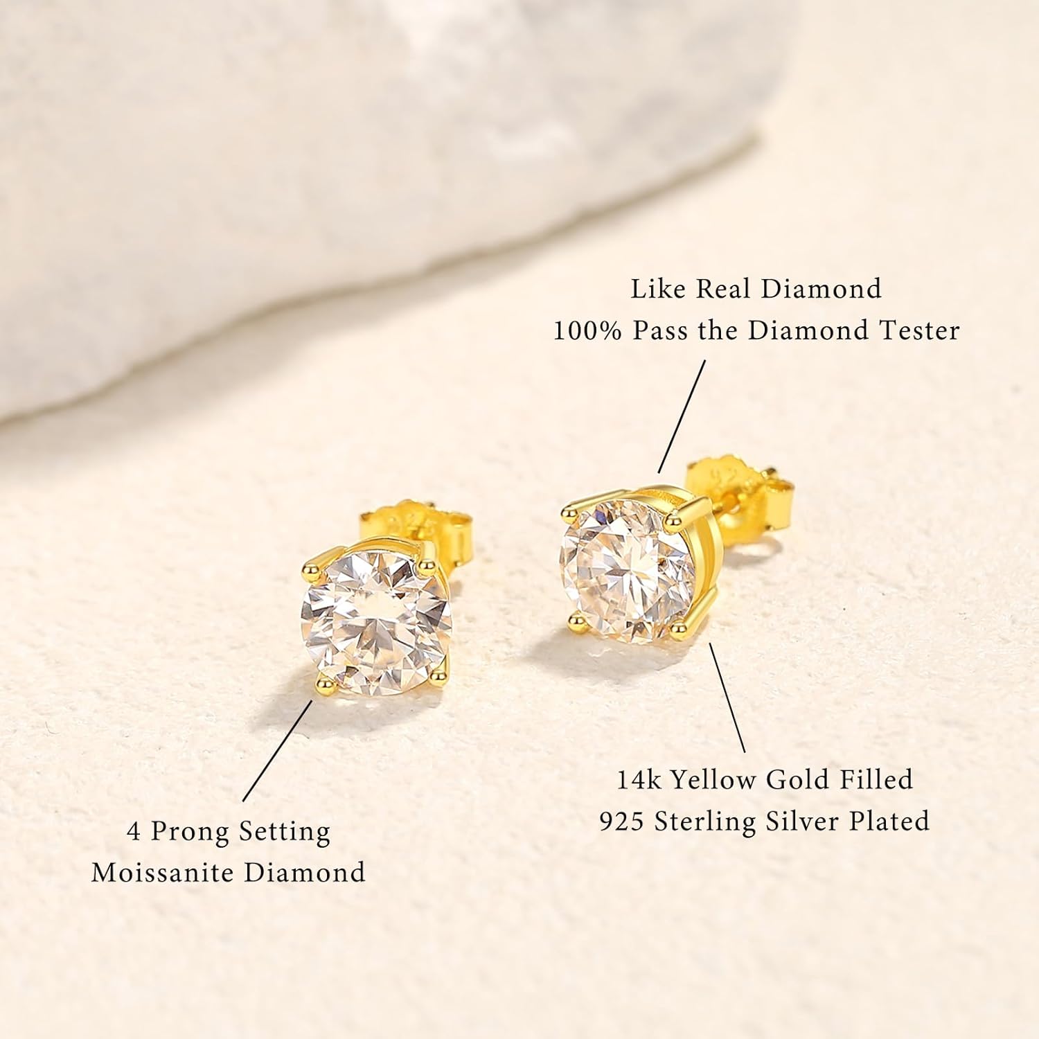 Moissanite Stud Earrings for Women 14k Gold Plated and 925 Sterling Silver Plated Earrings 1/2/3ct Moissanite Earrings Jewelry Gifts for Women Men - Image 4