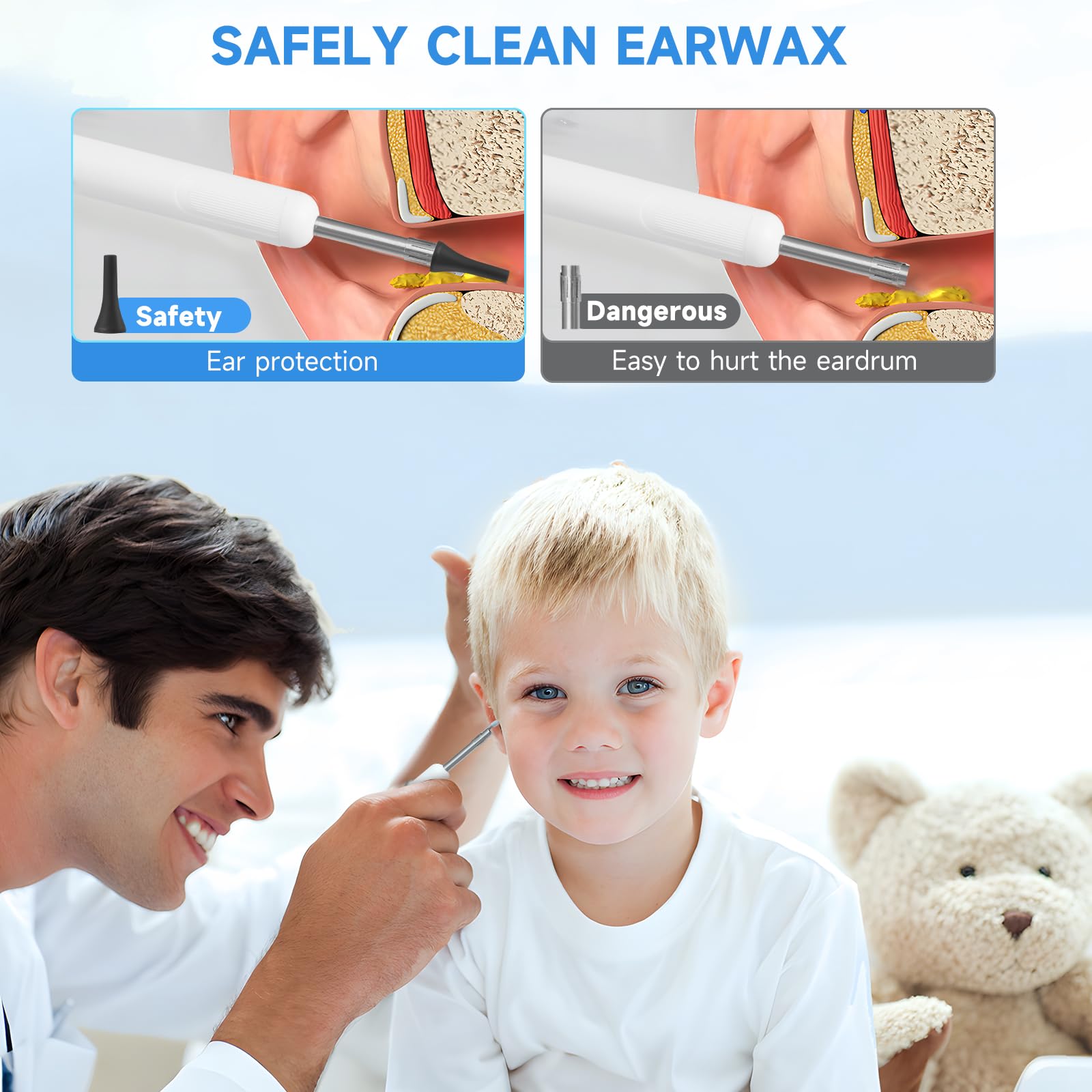 Otoscopio Limpiador de Oídos, 4.3 '' 1080p HD IPS Endoscopio de Oído con 6 Endoscopio LED, Boucher y Play, 3,5 mm Profesional Otoscopio con 64G Tarjeta de Memoria para Niños y Adultos
