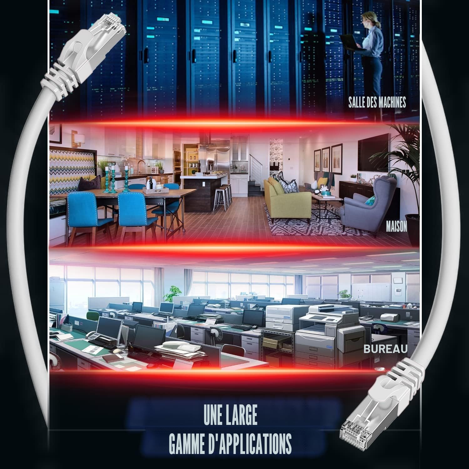 Soibke Cable Ethernet 20m, Câble RJ45 Cat 7 Blindé Haute Vitesse 10Gbit/s 600MHz S/FTP Cable Reseau Blanc Gigabit Extérieur Imperméable Câble LAN Cables Internet pour Routeur Switch Modem