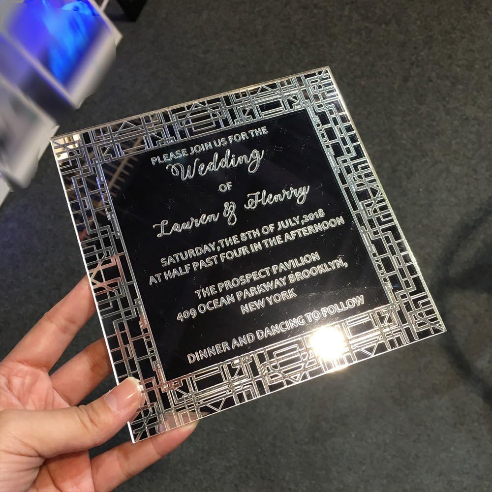 Morden Popular 150x150mm Square Shape Silver Mirror Acrylic Wedding Invitation Card 50 Pieces Per Lot