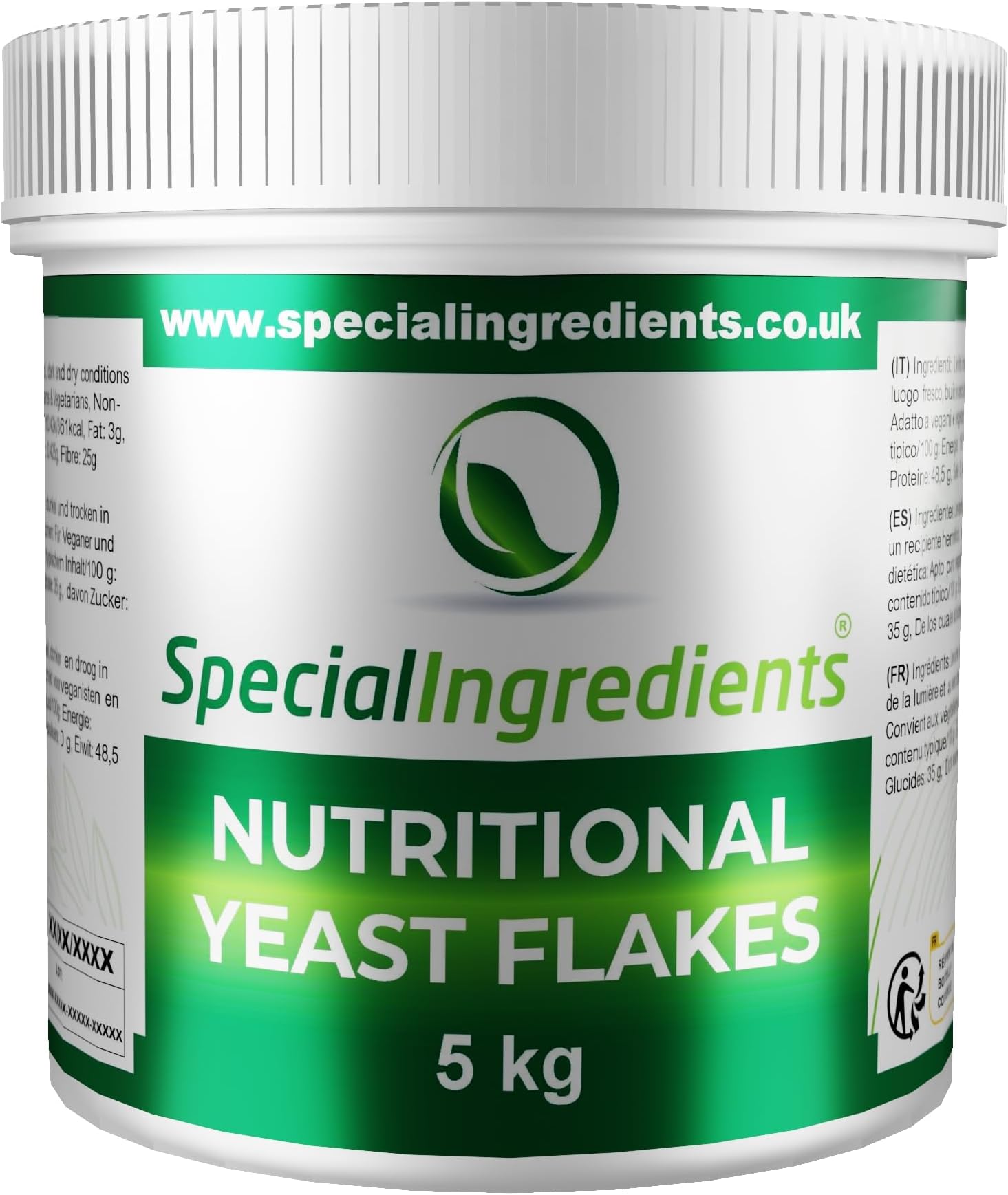 Nutritional Yeast Flakes 5kg Premium Quality Vegan Friendly, Non GMO, Gluten Free – Recyclable Container
