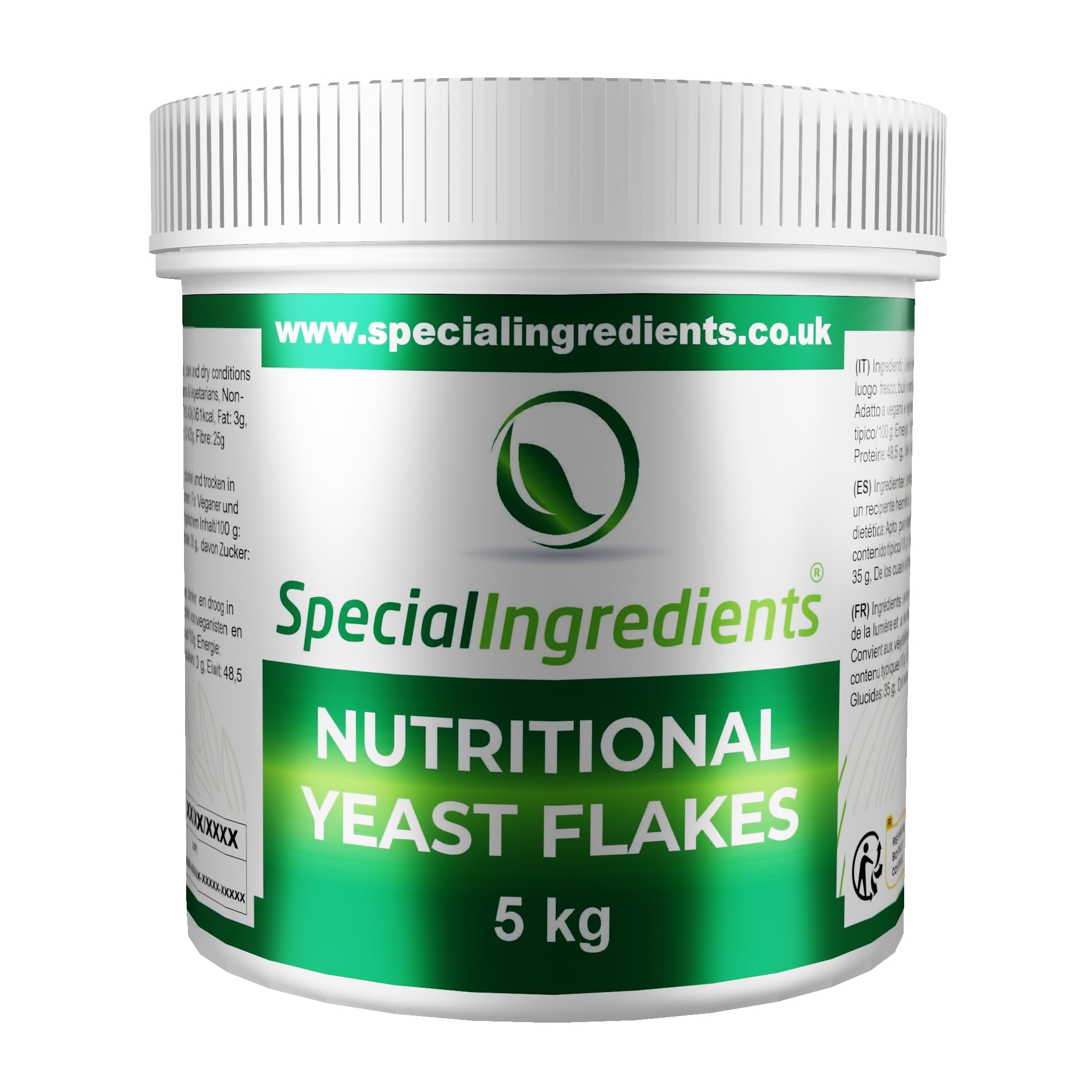 Nutritional Yeast Flakes 5kg Premium Quality Vegan Friendly, Non GMO, Gluten Free – Recyclable Container