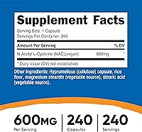Vista 2 de Nutricost N-acetil L-cisteína (NAC) 600 mg, 240 cápsulas vegetarianas - Vegano, sin OMG, sin gluten