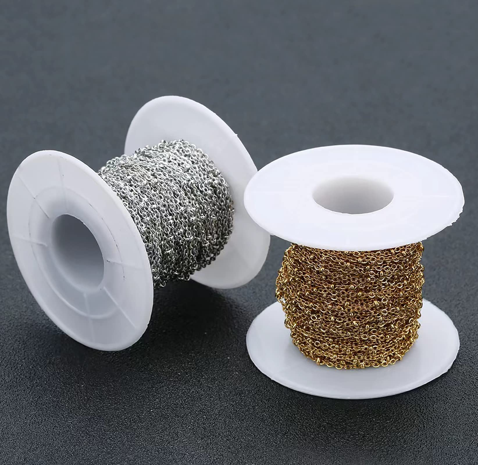 Catena sottile in acciaio inox, lunghezza 29,53 m, catena a maglie intrecciate, catena a croce da 2 mm, con perline satellitari, placcata in oro, con bobina per la creazione di gioielli