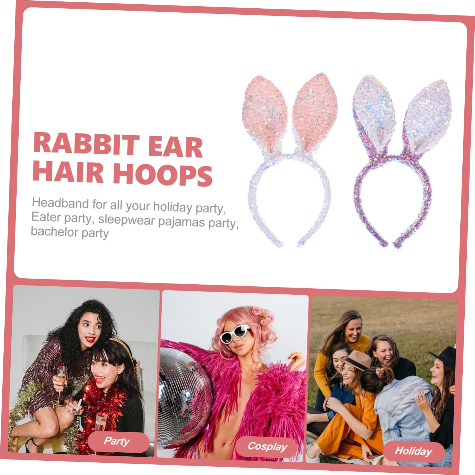 VICASKY 8 Pièces Bandeau Oreilles Lapin Pâques Brillant Blanc Accessoire Fête Garçon Fille Cosplay
