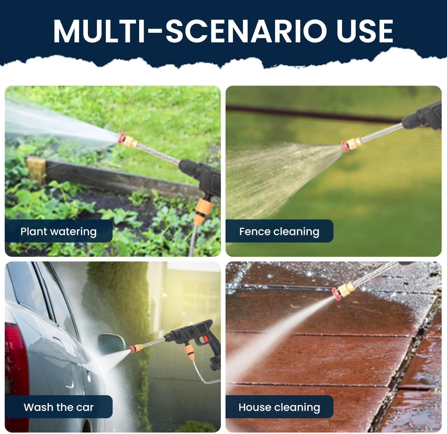 Cordless Pressure Washer, Battery Powered Pressure Washer, 24V 1.5Ah, 508 PSI Portable Power Washer, Maximum Sprayer Distance Up to 10m, 3 in1 Spray Types Washer Gun for Daily Cleaning (Black 1)