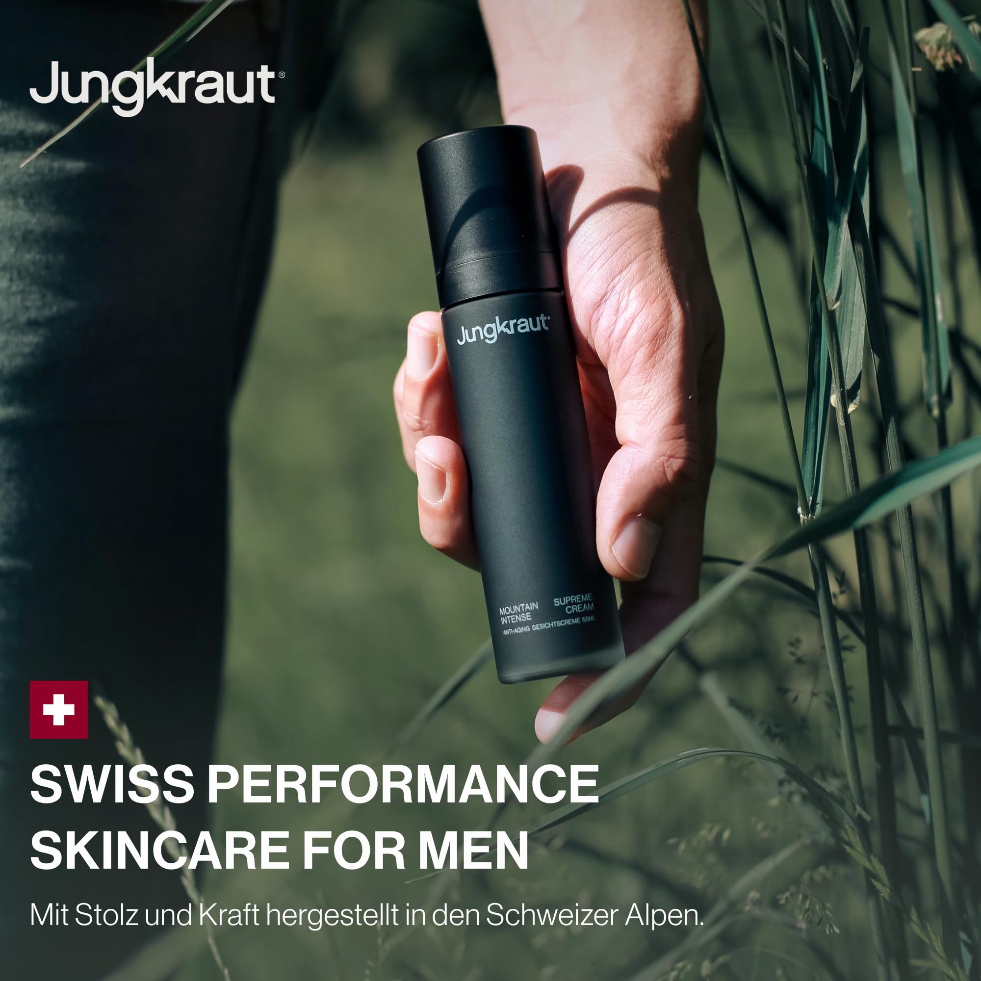 Mountain Supreme Anti-Aging Gesichtscreme für Männer 50ml, Feuchtigkeitscreme mit Mooszellen-Technologie, 6 Wirkstoffe, reduziert Falten, 24h Feuchtigkeit, reichhaltig, natürlich, Swiss Made