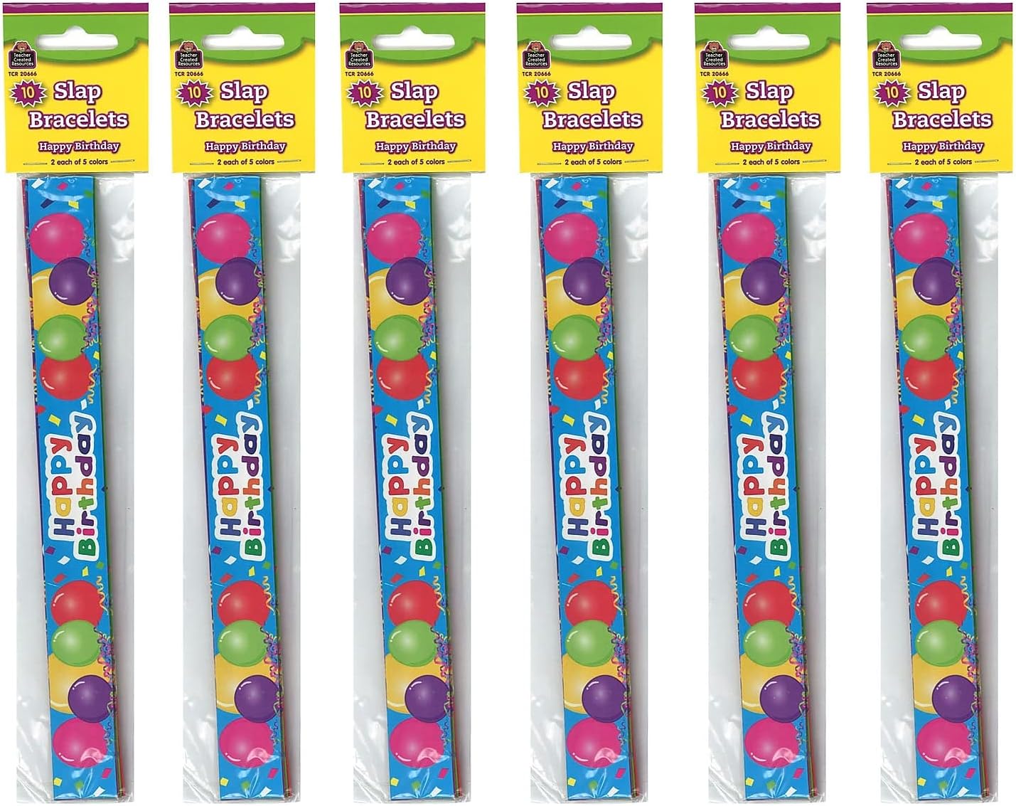 Teacher Created Resources® Happy Birthday Balloons Slap Bracelets, 10 Per Pack, 6 Packs