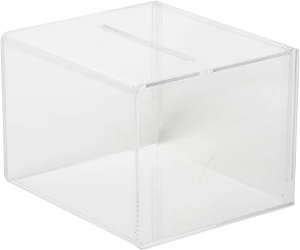 Clear-Ad - Clear Acrylic Ballot & Donation Box 5x4x5 - Plastic Countertop Tip Jar for Money - Plexiglass Coin Container Single Pack