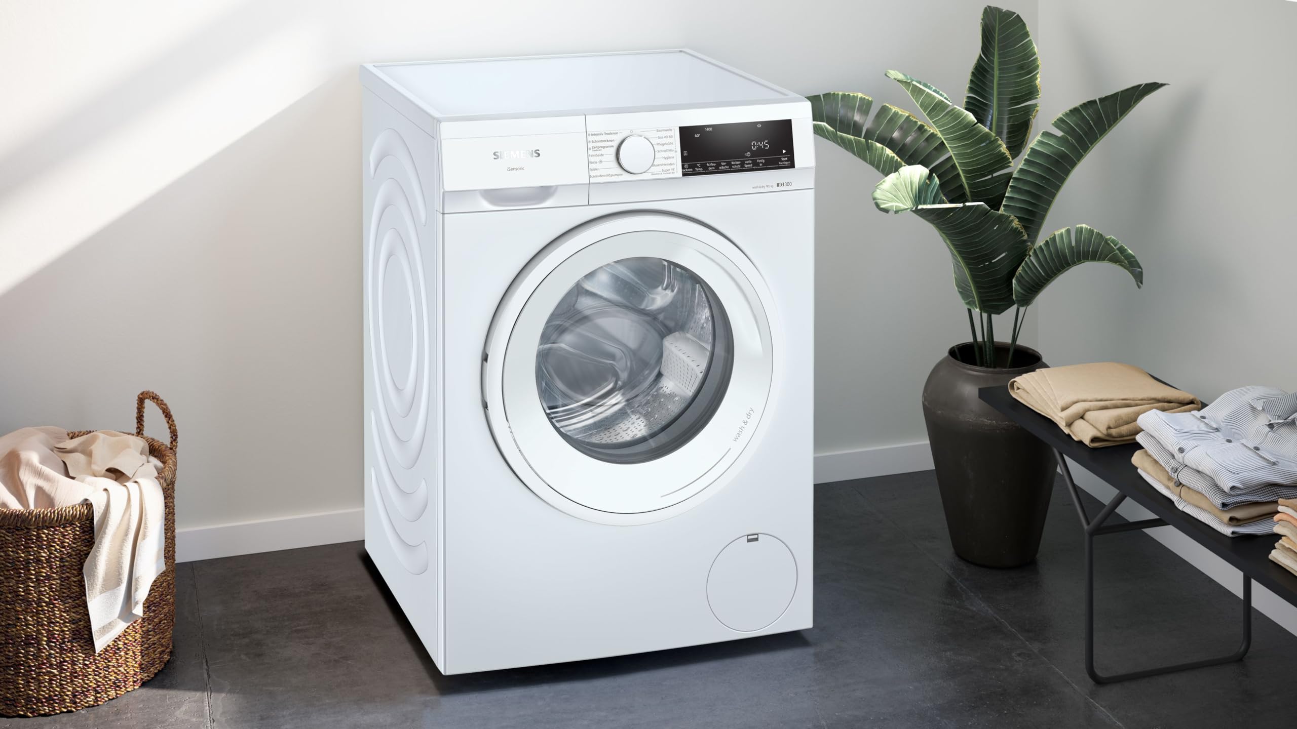 Siemens iQ300 WN34A141 Waschtrockner 2-in-1 Frontlader 9 kg Waschen 5 kg Trocknen 1400 U/min autoDry Weiß 60 cm