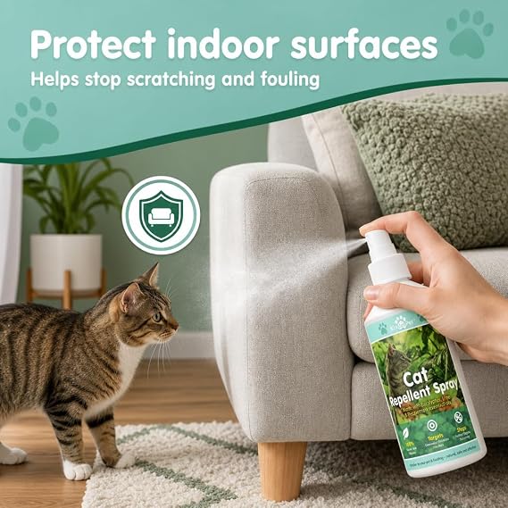 Cat Repellent Spray Stop Cats Anti Fouling Cat Deterrent Stop Fouling Pooping Peeing Urinating Scratching Eucalyptus Lime Peppermint 250ml