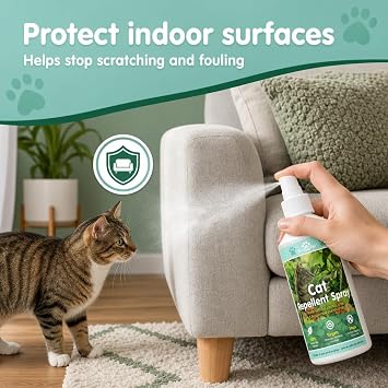 Cat Repellent Spray Stop Cats Anti Fouling Cat Deterrent Stop Fouling Pooping Peeing Urinating Scratching Eucalyptus Lime Peppermint 250ml