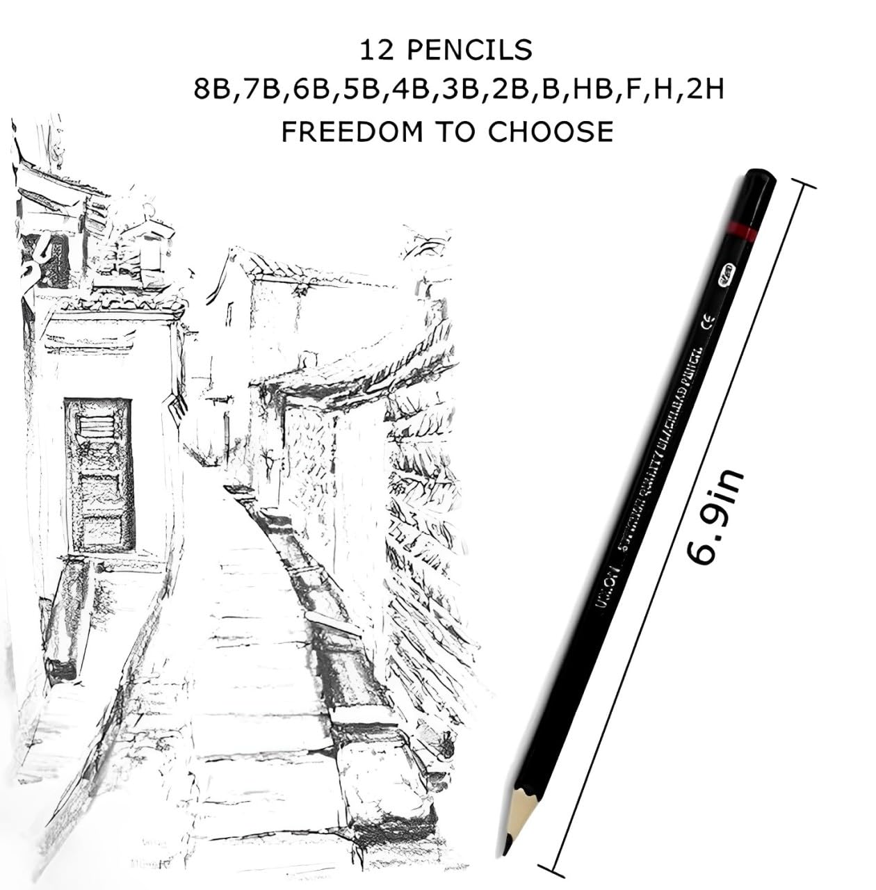 SYGA Professional Sketch and Drawing Pencils Art Pencil Box Contains 12 Pieces Set B 2B 3B 4B 5B 6B 7B 8B HB H 2H F 3