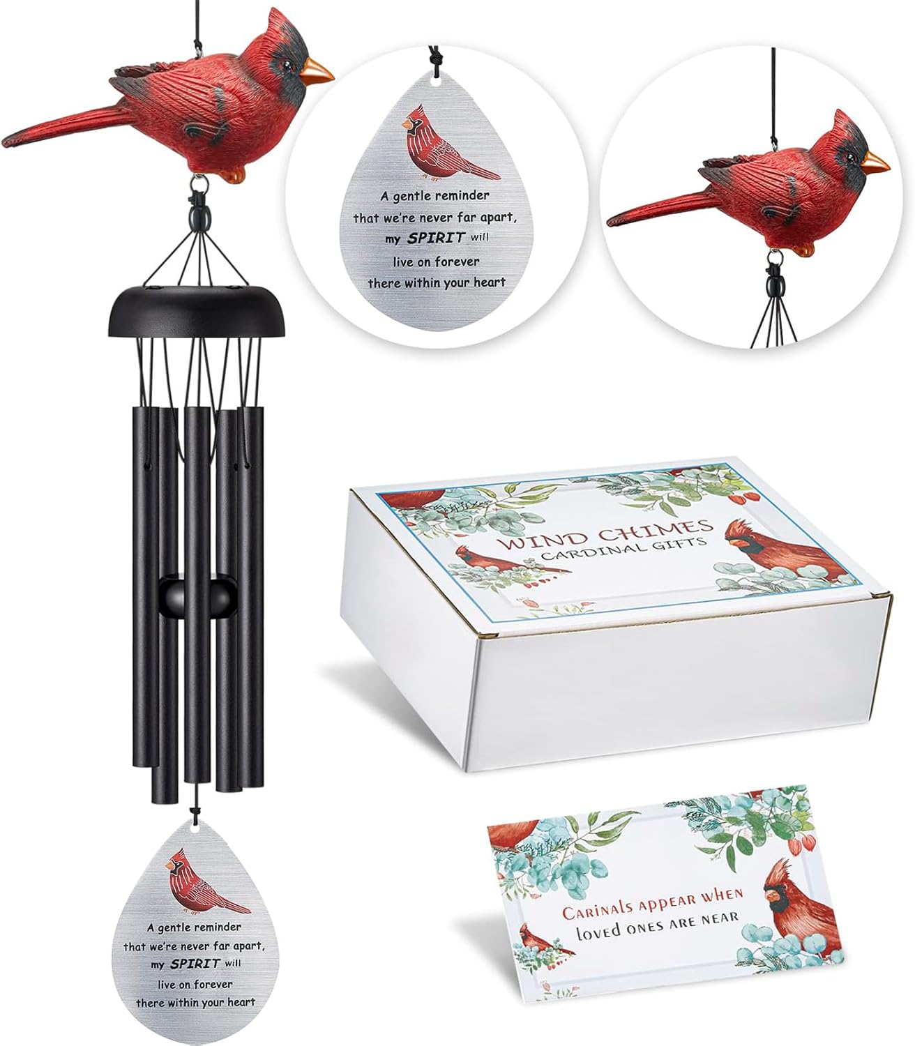 Memorial Wind Chimes for Outside,Cardinal Wind Chimes for Loss of Loved One,Sympathy Wind Chime,Memorial Gifts for Loss of Mother,Sympathy Gifts for Loss of Dad,Windchimes in Memory of a Loved One