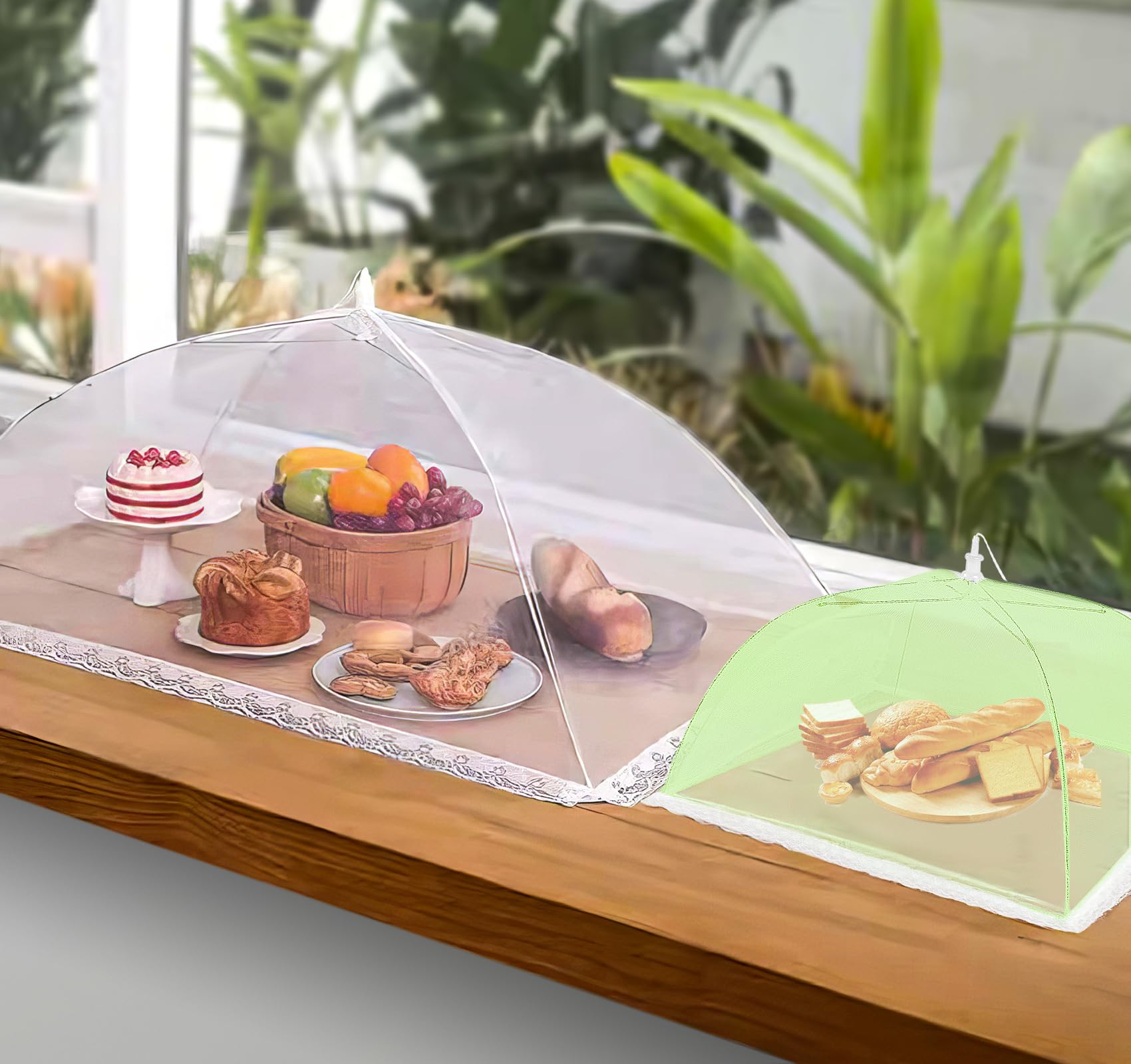 ilauke Confezione da 5 coperture per alimenti in rete, 100 x 60 cm e 43 x 43 cm, rete alimentare pieghevole riutilizzabile per proteggere da mosche e zanzare (bianco e colorato)