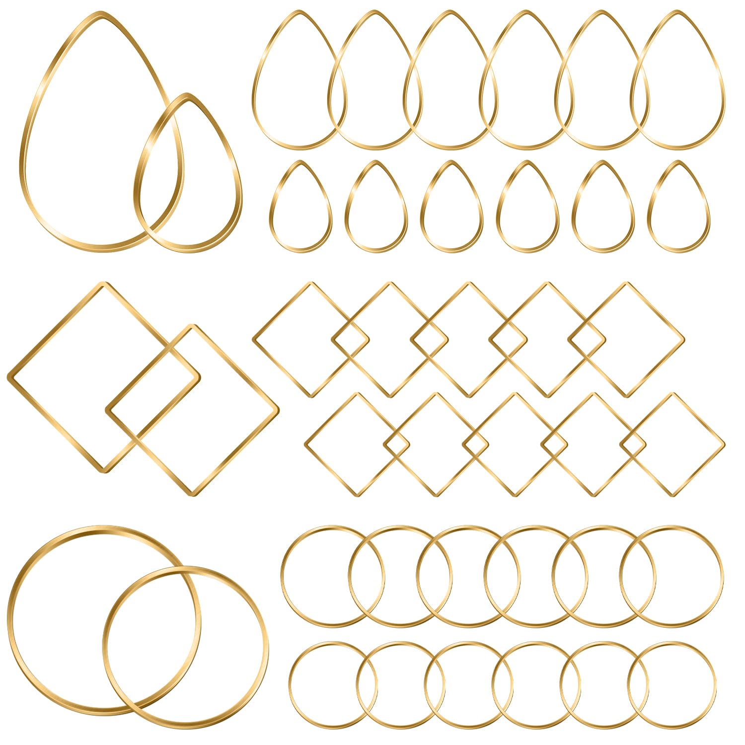 Hoop Jewelry Making,60PCS Earrings Findings Hoops Open Bezels Earring Making for DIY Crafts Supplies(60PCS KC Gold Teardrop Square Circle)