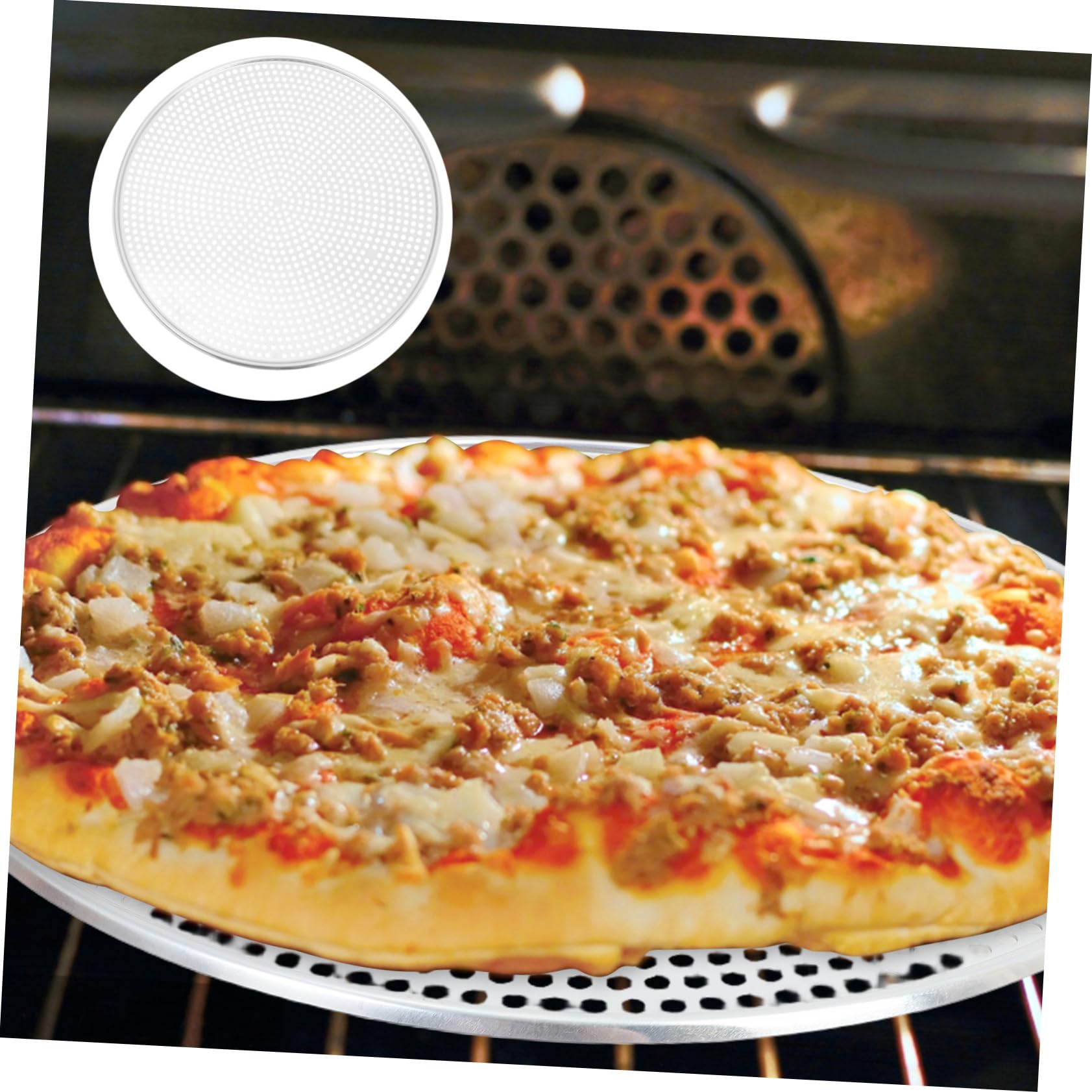 DOITOOL Bandeja De Pizza Perforada De Aluminio 16 Pulgadas Para Horno, Malla Para Hornear Uniforme, Resistente Al Calor, Uso Doméstico y Profesional, Adecuado Para Pizza y Repostería
