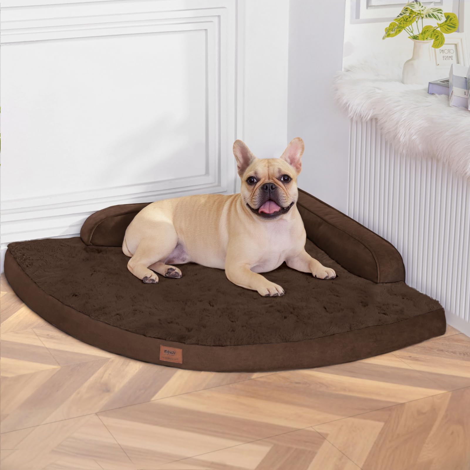 MEKIY Large Orthopedic Dog Bed with Sides Big Dog Beds with Removable Washable Cover Non-Slip Waterproof Pet Bed for Medium Large Dogs - Brown L