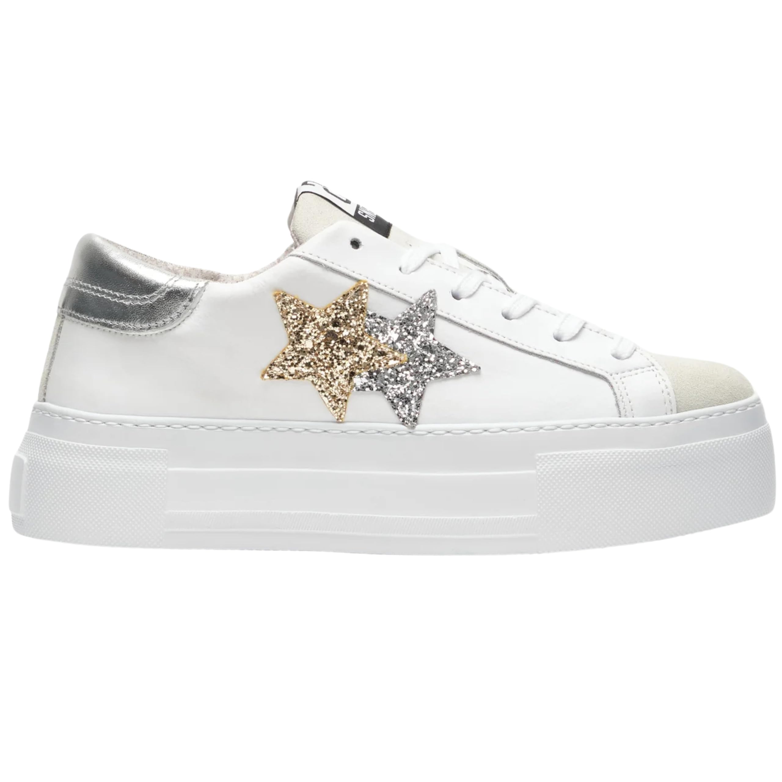 2Star Prime Star Plat Sneakers Platform in Pelle con Dettagli Glitter