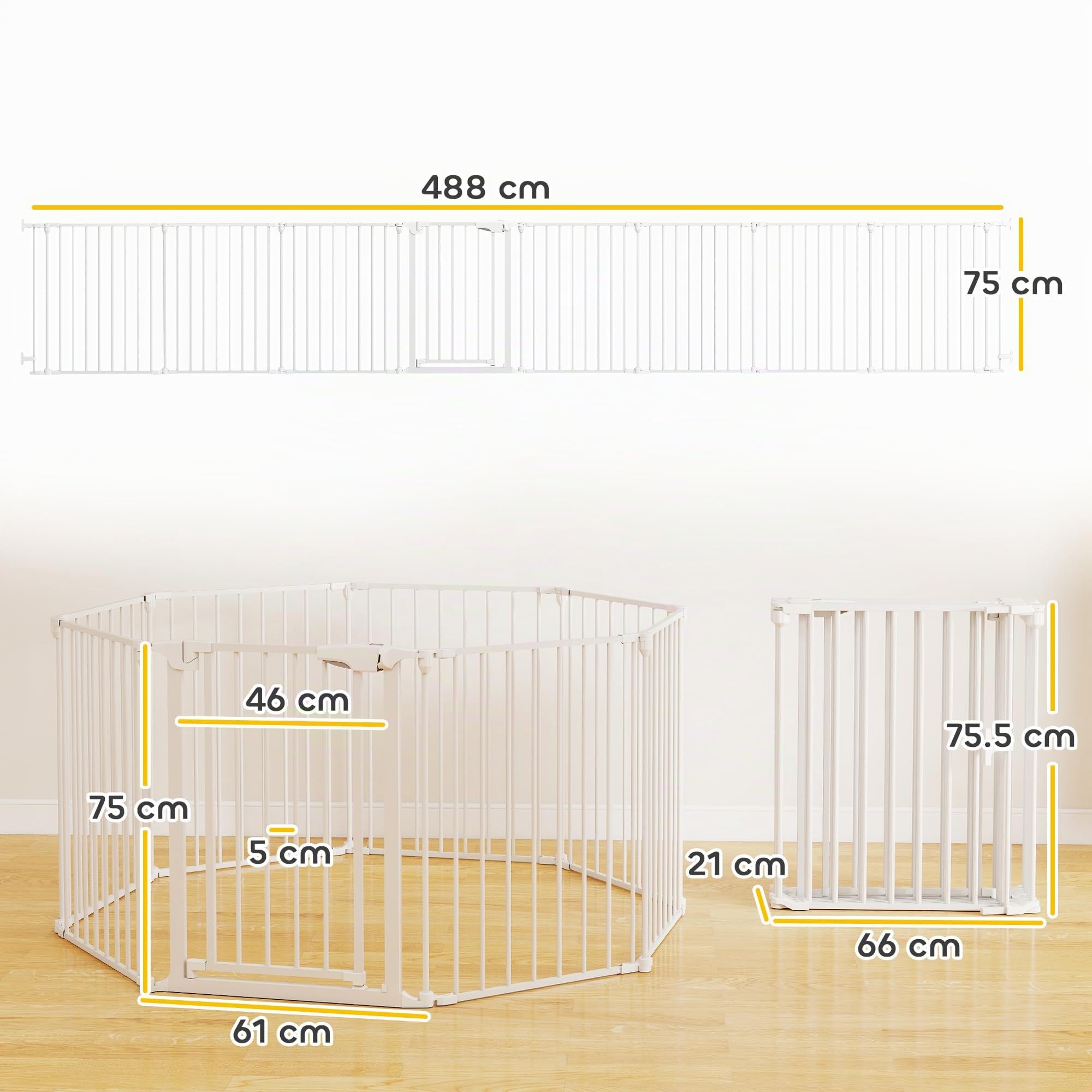 PawHut Recinto per Cani, Cancelletto Sicurezza per Bambini 488cm, Bianco
