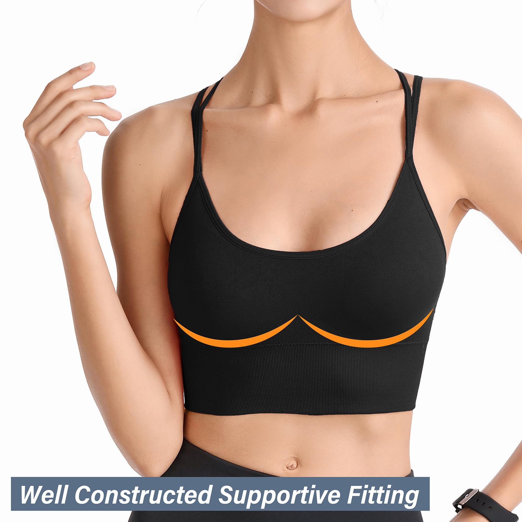 Sujetadores deportivos acolchados para mujer, con tiras cruzadas, espalda cruzada, para yoga, entrenamiento, fitness, correr, gimnasio, parte superior de bajo impacto, Paquete de 4, negro, morado,