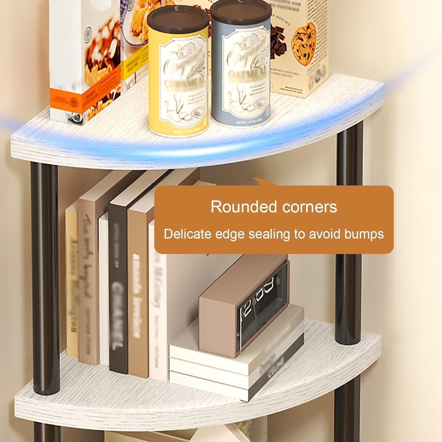 Wood and Metal Storage Cabinet with Open Display Shelves, Corner Stand, 5/6 Tier Storage Rack, Waterproof Organizer, Bookshelf, for Living Room, Office (White, 122 * 30 * 30cm/48 * 11.8 * 11.8in)