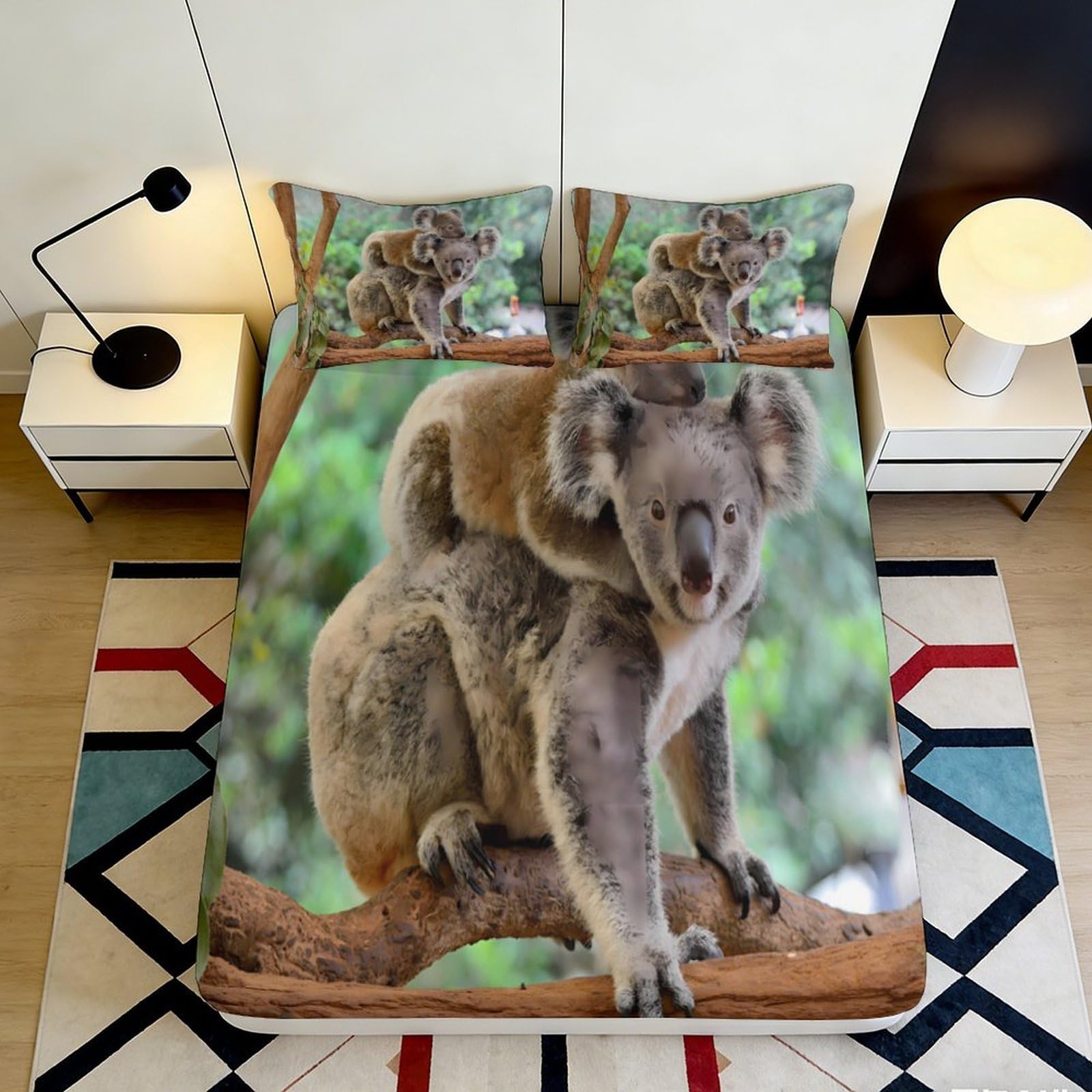 Pnayamiorkfel Style-4 3D Printed Koala Family Fitted Sheet Microfiber Soft Anti-Slip Mattress Cover Animal Tree Print For Bedroom Decor 90X200x25cm
