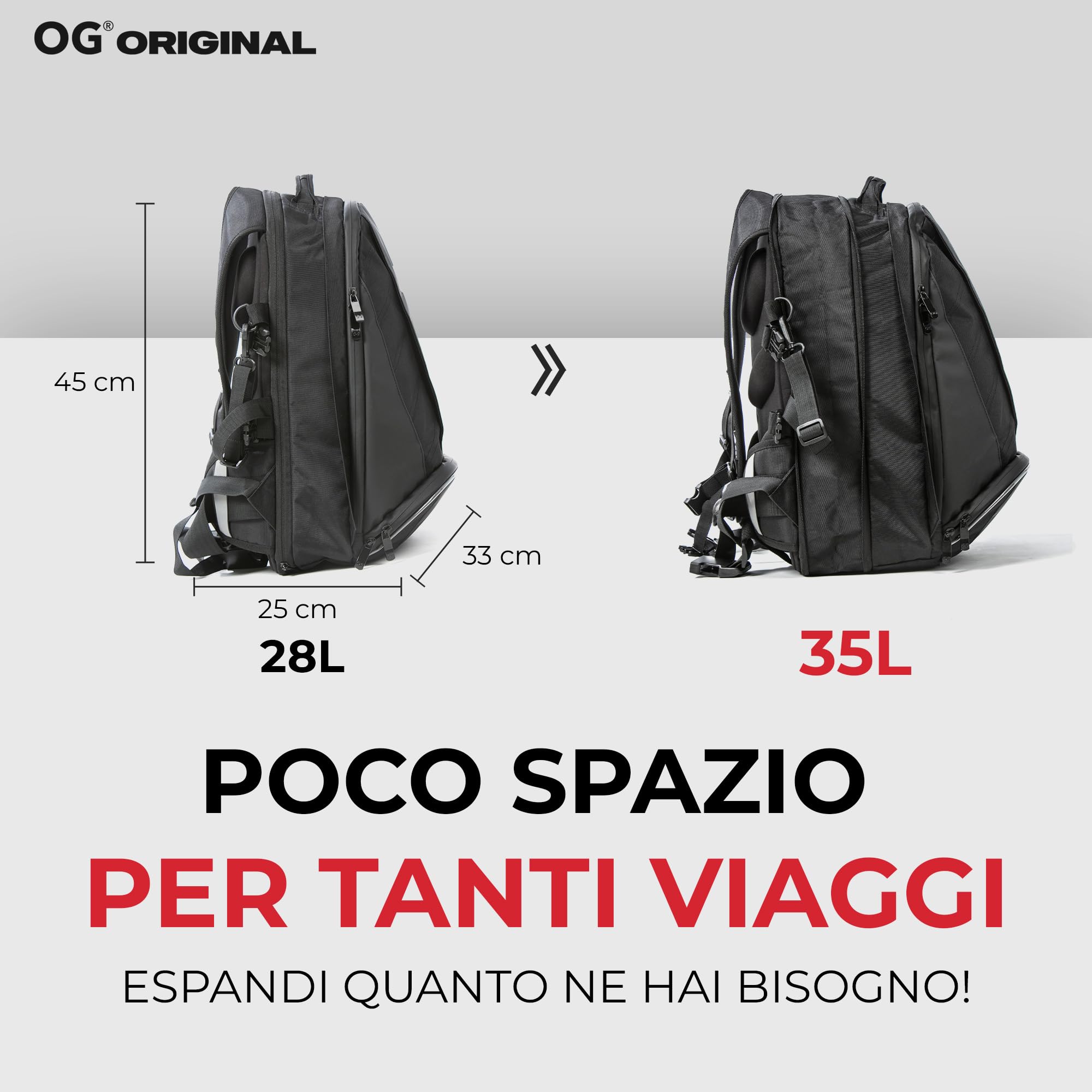 OG Original EZ-RiderPRO Zaino Moto Nero Espandibile 28-35L, Borsa Porta-Casco, Cinghia per Casco, Impermeabile, Portatile, Rifrangente, Logo Nero