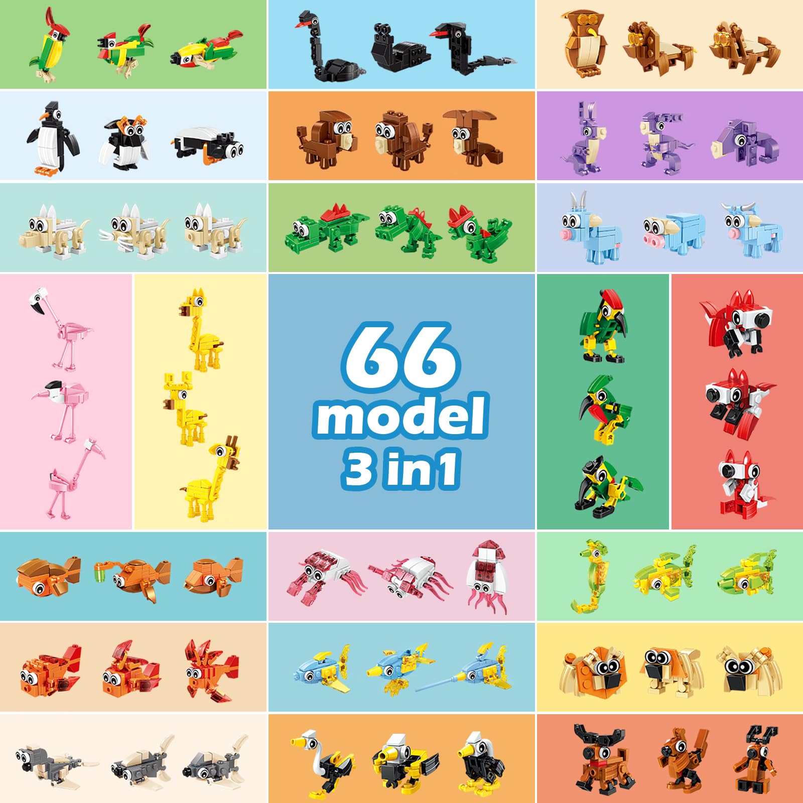 BOPEGOLO 22 Pack Party Favors for Kids – 3-in-1 Animal Building Block Toys, Featuring 66 Designs, Goodie Bag Stuffers, Classroom Rewards, Birthday for Kids Ages 6-12