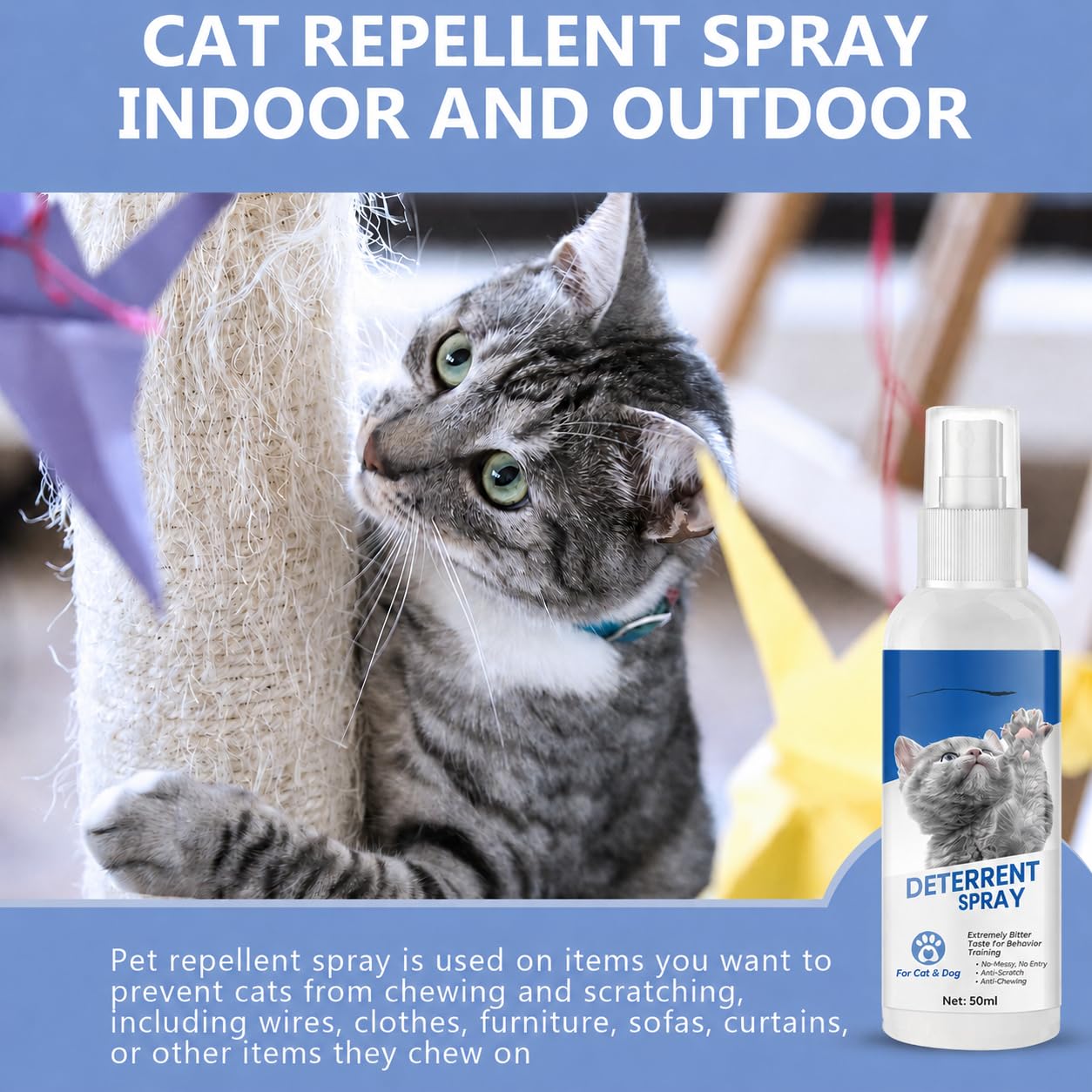 Katzenabwehrspray, kratzschutz Sofa Katze, Nicht Reizend und Rückstandsfrei, Für den Innen- und Außenbereich Geeignet, 50ML
