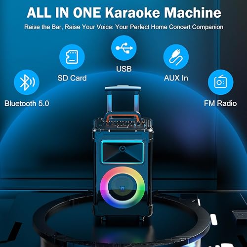 Miniatura 3 de JYX Máquina de karaoke con micrófonos inalámbricos altavoz en vivo con sistema PA Sbuwoofer con 8 efectos de sonido soporte de pantalla de letras