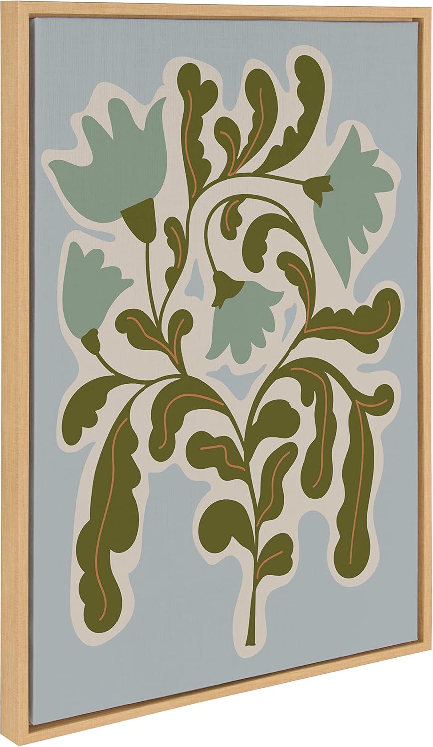 Kate and Laurel Sylvie Expressive Abstract House Plant Playful Blue Framed Canvas Wall Art by The Creative Bunch Studio; 23x33 Natural; Simple Modern Floral Wall Decor Art