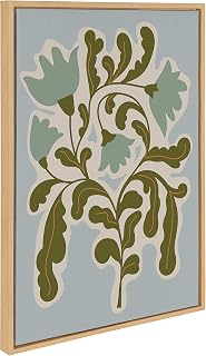 Kate and Laurel Sylvie Expressive Abstract House Plant Playful Blue Framed Canvas Wall Art by The Creative Bunch Studio; 23x33 Natural; Simple Modern Floral Wall Decor Art