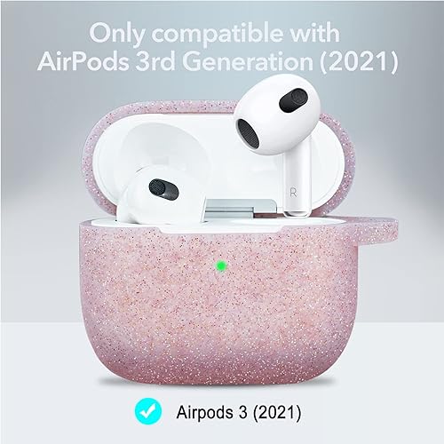 Miniatura 4 de Funda de silicona con purpurina para Airpods 3 de 3 generación, funda flexible de goma suave para AirPod 3 mujeres y niñas, piel con llavero, color